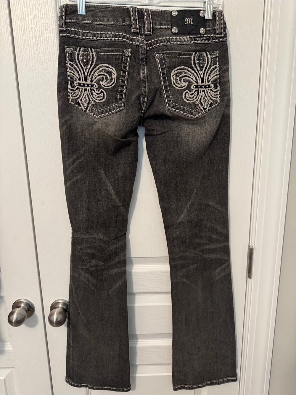Miss Me Womens 28 Black Washed Boot Jeans with Contrast Stitching - Picture 7 of 13